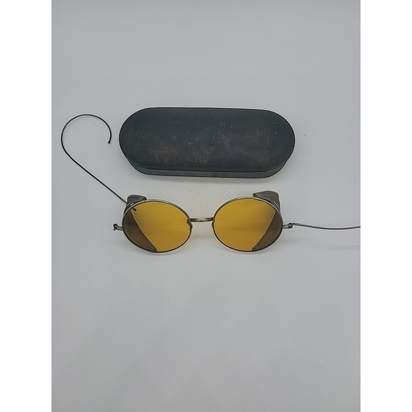 VINTAGE 1900s WILLSON SIDE SHIELD Amber MOTORING GLASSES GOGGLES Steampunk Decor - Picture 6 of 9